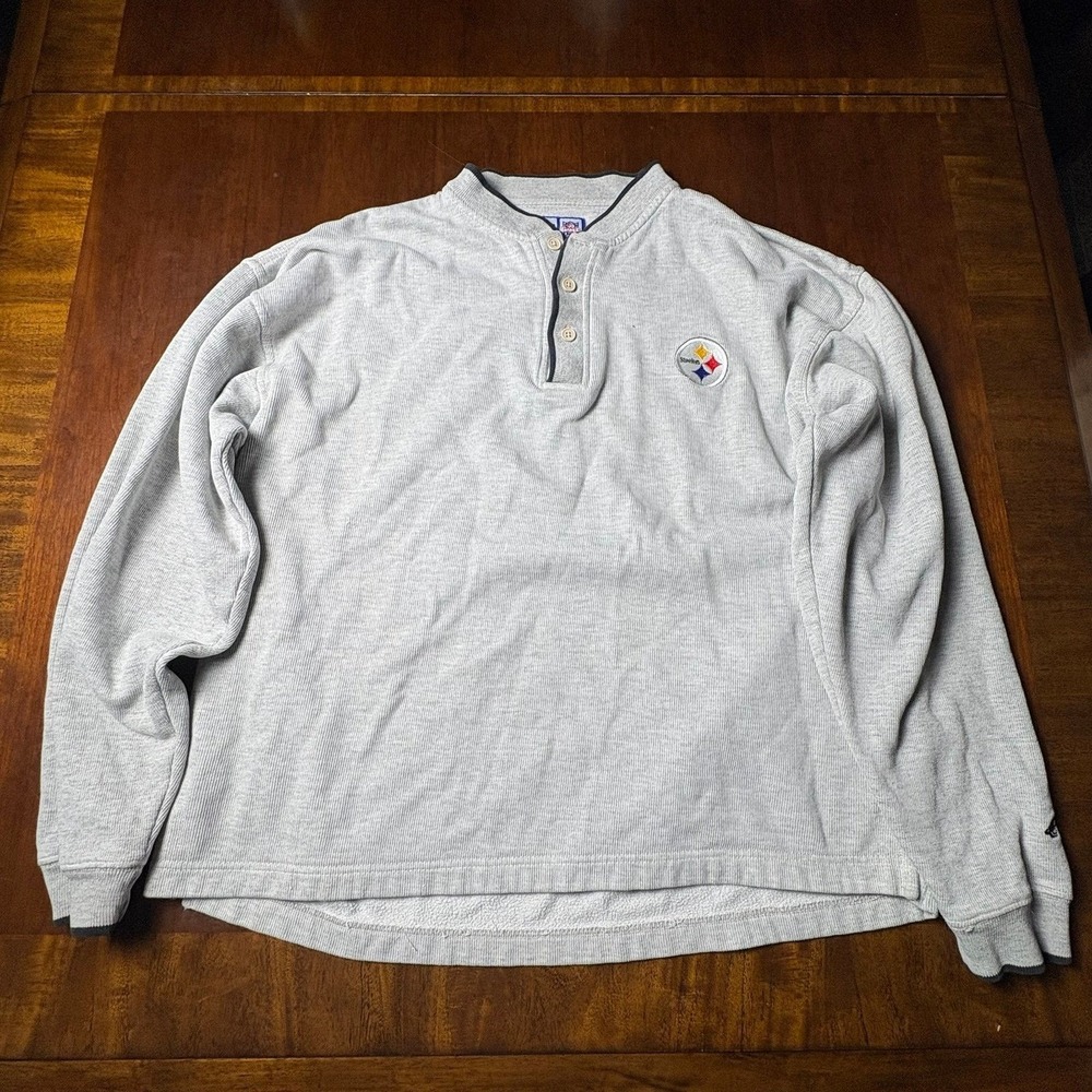 Vintage Pittsburgh Steelers Logo Athletic Henley Sweatshirt Gray Medium